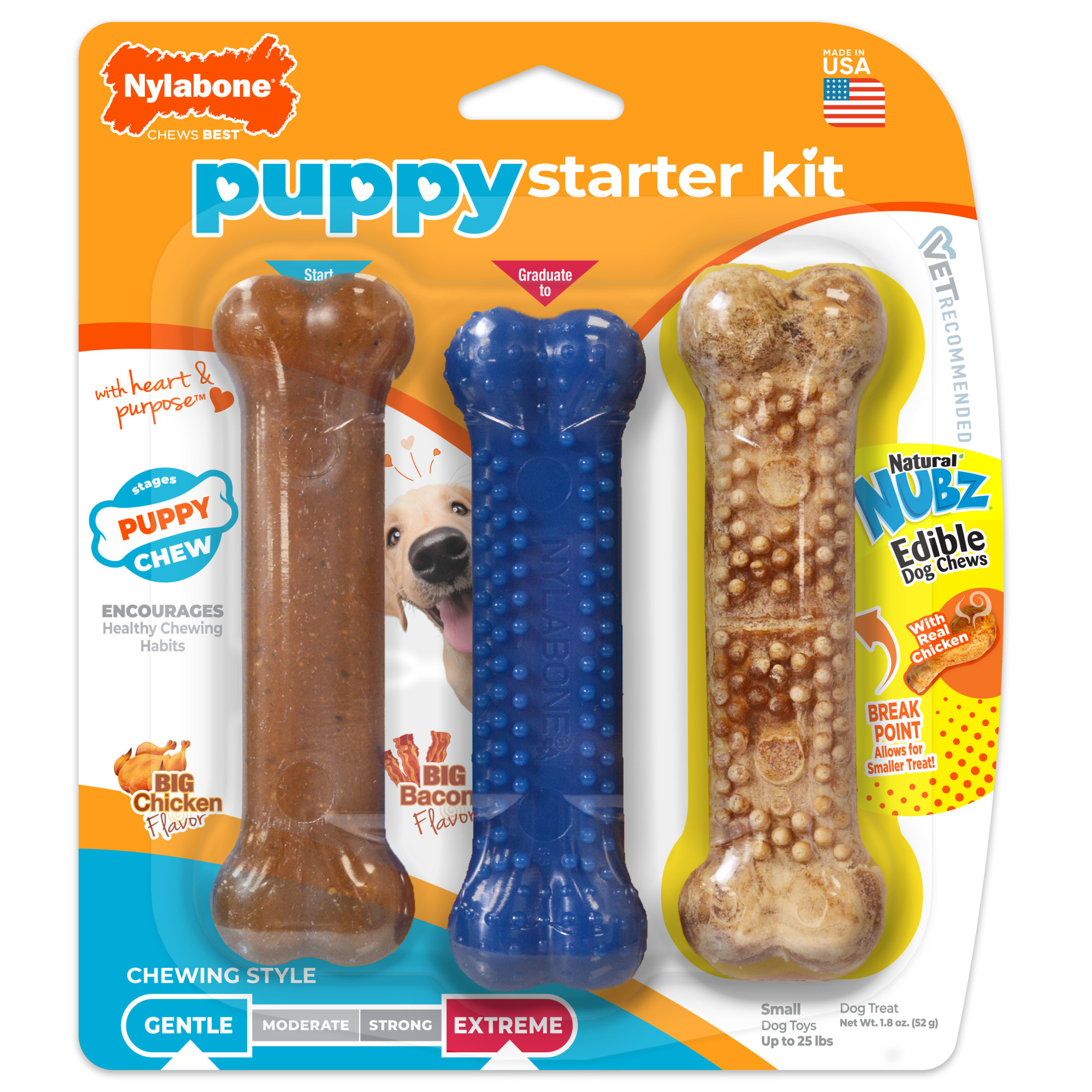 Nylabone Puppy Toys, Dog Teething Toys & Dog Treats, Variety Flavor, Small, 3 pack