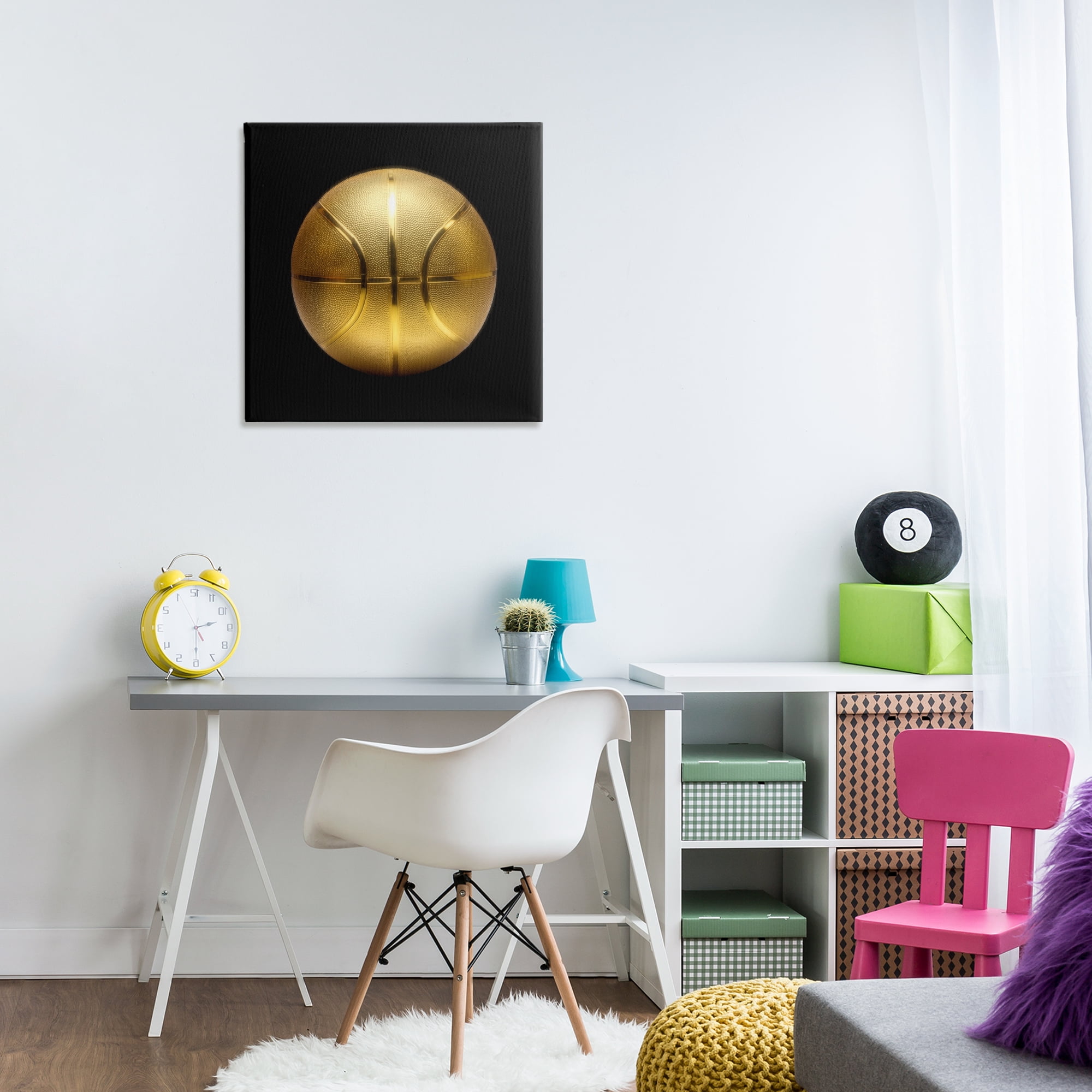Stupell Industries Gold Designer Basketball Sports Painting Wrapped Canvas Art Print Wall Art, 24 x 24