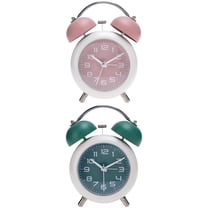 Unique Bargains 2 Pcs Old Fashioned Circle Loud Alarm Clock Green/Pink