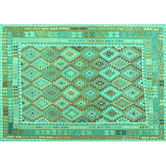 Ahgly Company Indoor Rectangle Oriental Turquoise Blue Traditional Area Rugs, 8' x 12'