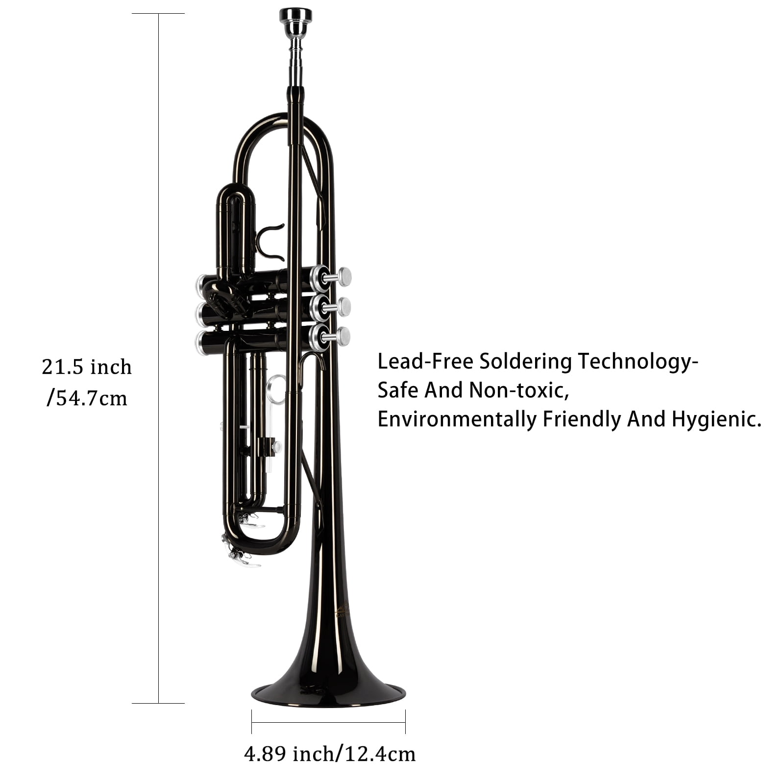 EASTROCK Bb Trumpet Precision Valves with Double Drain & Sweat-Proof Grips Pro Care Kit Included for Novice User Black