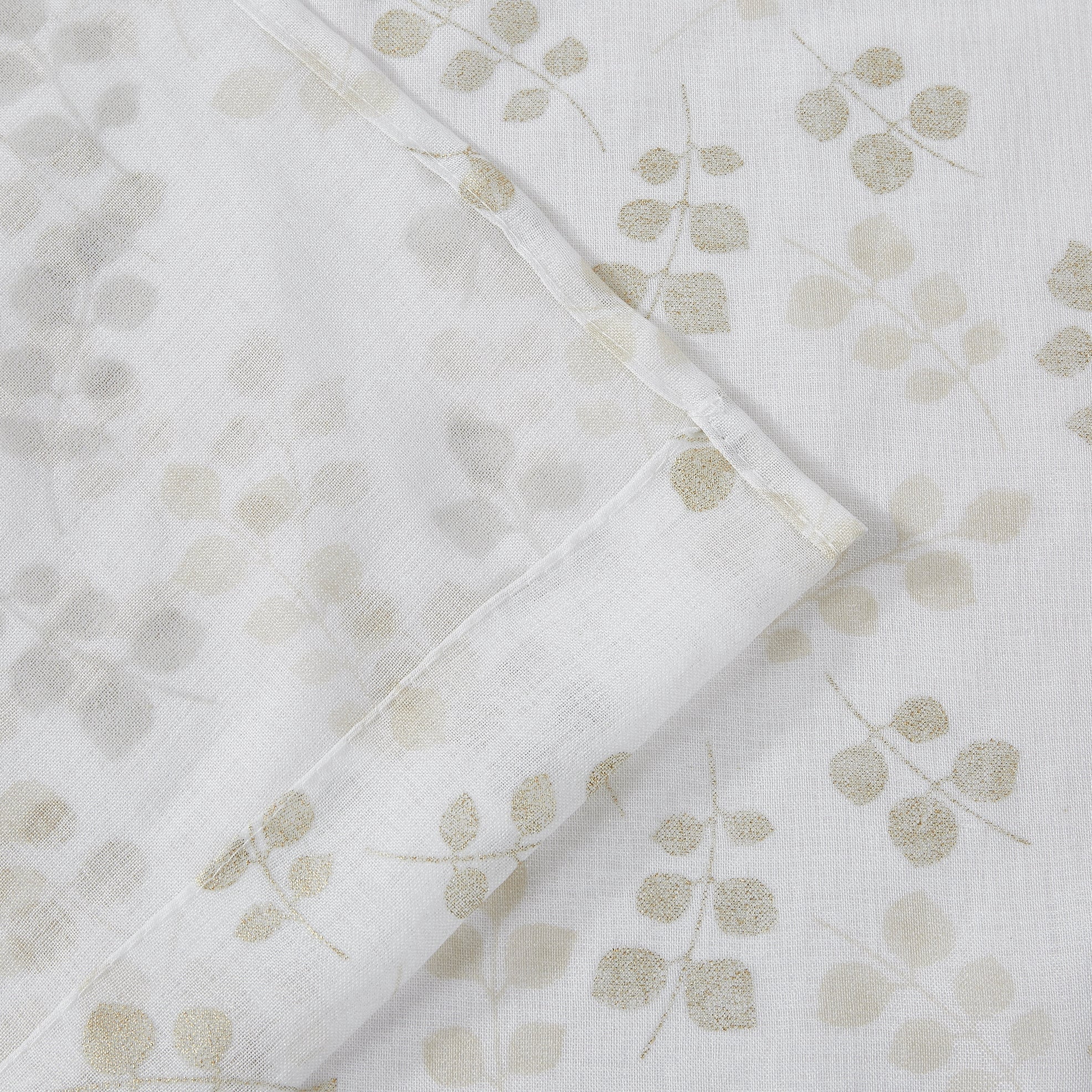 Dainty Home Premium Linen Textured Shower Curtain Set with 12 Hooks, Gold Metallic Floral Printed Fabric Bathroom Curtain