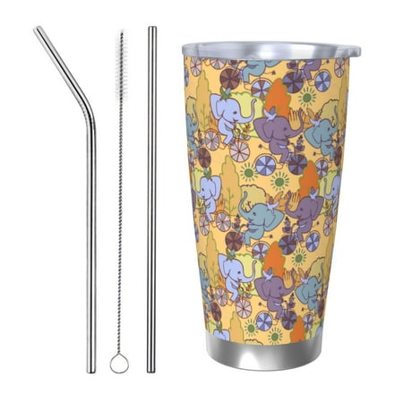 

Matuu Cycling Elephant On Bicycle In Park for 20oz Durable Thermal Cups Keep Drinks Cold and Hot Insulated Car Mug with Lid-Straw Three-piece Set