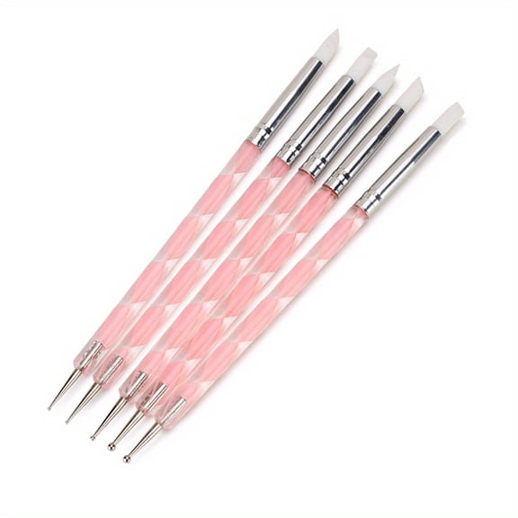 5-Pack Dual-Head Nail Silicone Brush Set - Acrylic Nail Art & Sculpting Tools