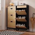 thumbnail image 7 of Natural Rattan Shoe Cabinet with 3 Flip Doors and 1 Drawer, Narrow Shoe Rack with Adjustable Shelf, Freestanding Shoe Storage Organizer for Entryway, Hallway, 7 of 7