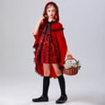 thumbnail image 2 of Youpwaven Little Red Riding Hood Halloween Costume for G'i'rls, Hooded Cape and Gothic Lace-up Dress 2-Piece Set, Deluxe Medieval Fairytale Roleplay Outfit Size 8, 2 of 9