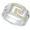 thumbnail image 4 of CHOOSE YOUR COLOR White Simulated Opal Greek Key Cutout Ring .925 Sterling Silver Band CZ Female Size 10, 4 of 4