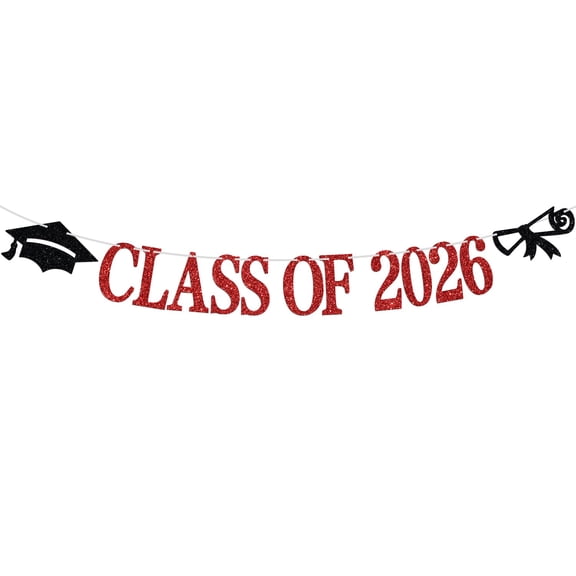 Class of 2026 Banner, Congrats Grad Bunting Sign for 2026 High School College Graduation Bachelor Master Party Decorations Supplies, Black and Red Glitter