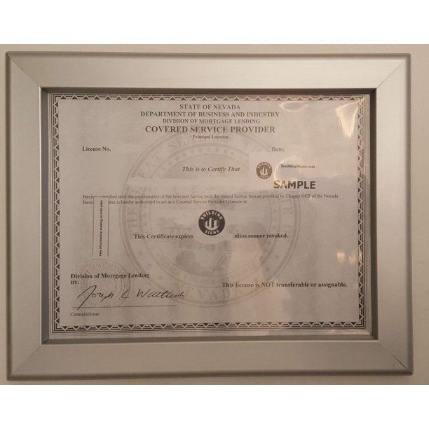 Business License Certificate Frame NV 8.5x11 ( Heavy Duty ) Walmart