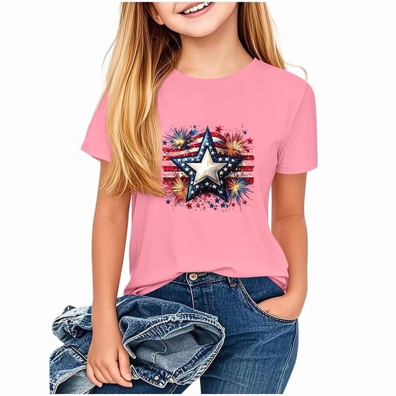 Afelkas 4th of July Clothes for Boys Girls Patriotic Americana Shirts Crewneck Short Sleeve Tees Independence Day Tops
