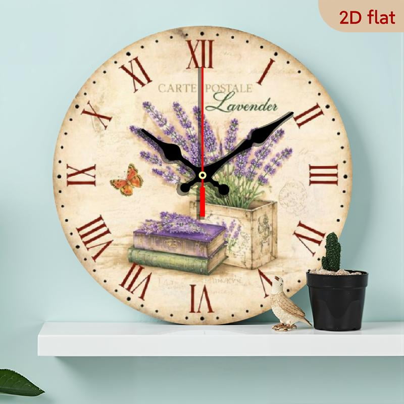 Vintage Lavender Floral Wall Clock, French Country Shabby Chic Roman Numerals Design, Perfect image