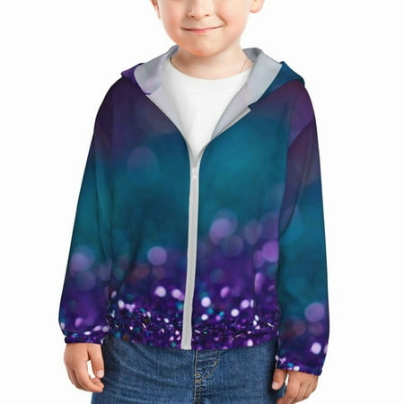 

Sun Hoodie for Kids Purple and Green Glitter Long Sleeve Swim Fishing Shirts Sun Protection Zip Up Jacket Clothing Athletic Hoodie
