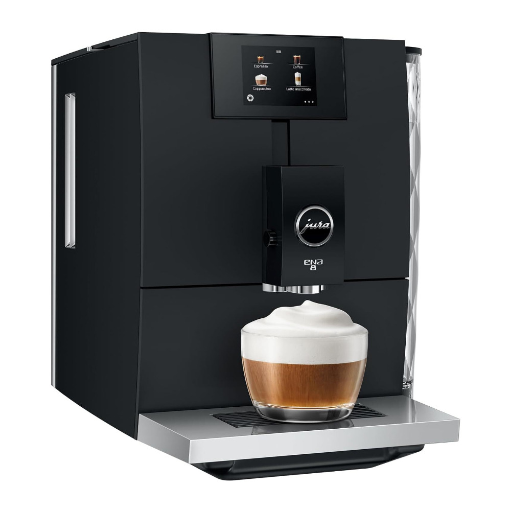 Restored Jura ENA 8 Touchscreen Automatic Coffee Machine with Professional Aroma Grinder Extra Shot Option Fine Foam System and Dual Cup Brewing (Black, ) (Refurbished)
