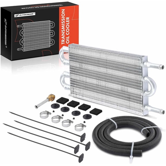 A-Premium Transmission Oil Cooler, Universal Aluminium 4 Pass Tube and Fin, Towing Up To 12000 lbs, Oil Cooler Kit with Hose Mounting Kit