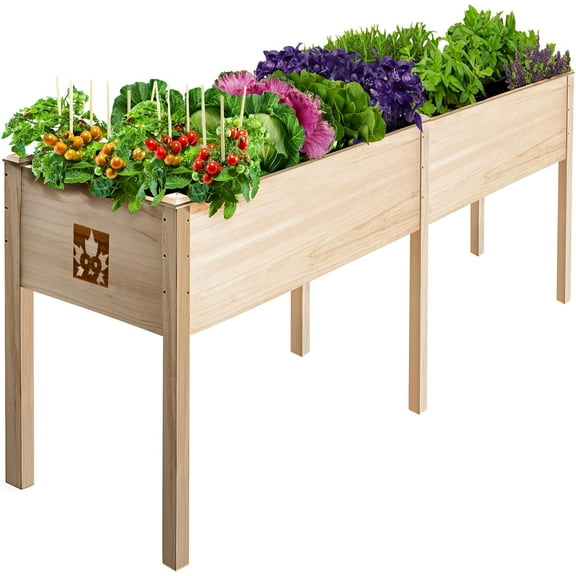Raised Garden Bed with Legs 72x23x30 - Natural Cedar Wood Elevated Planter Box, Veggies, Herbs - 300lb Capacity - Natural