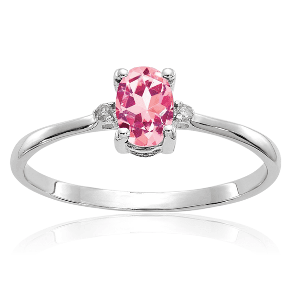 10K Solid White Gold Diamond Pink Tourmaline Ring Gemstone Band April October Birthstone Jewelry