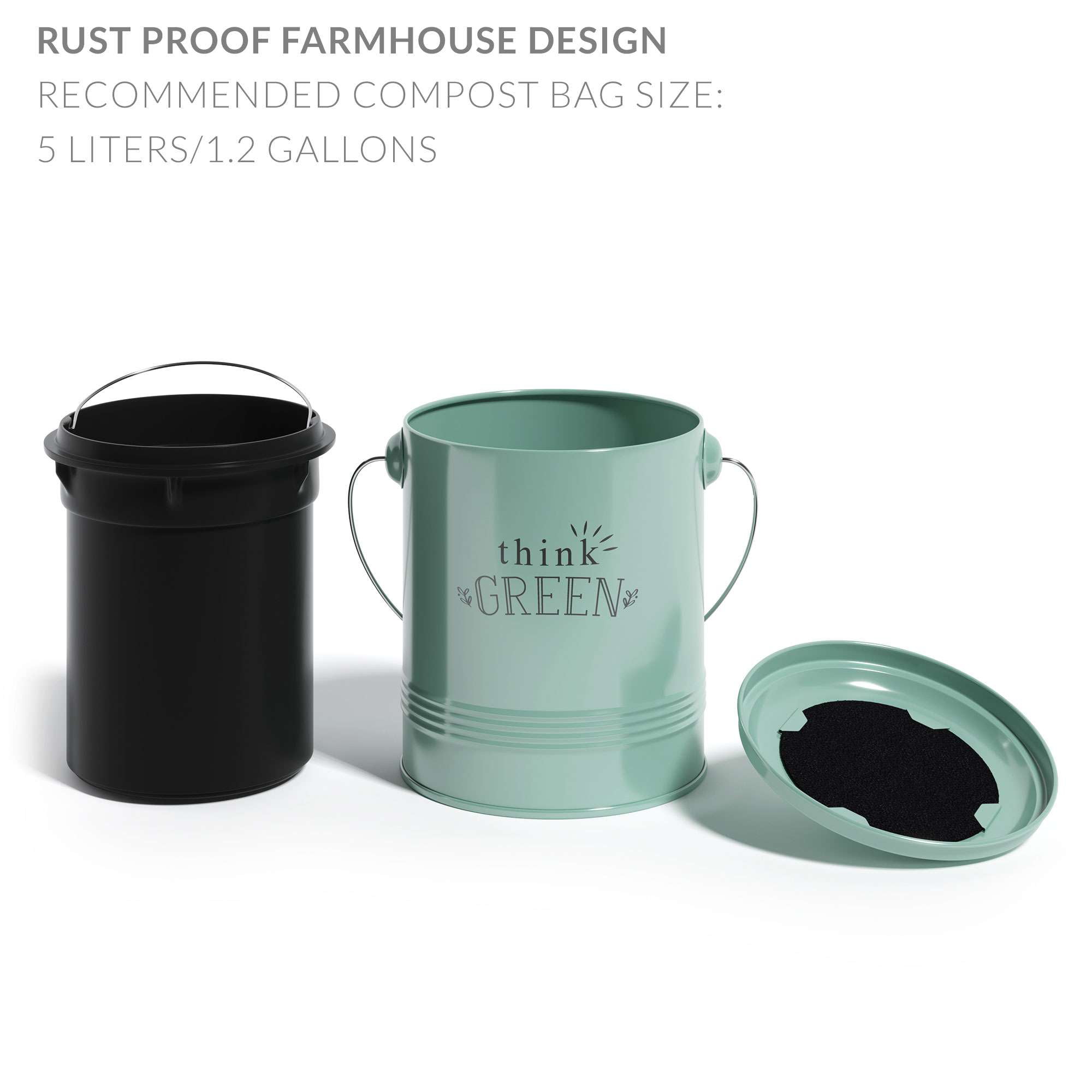 Stylish Farmhouse Kitchen Compost Bin - 100% Rust Proof w/Non Smell Fi