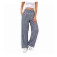 thumbnail image 6 of Wevis Women Elastic High Waist Gingham Wide Leg Pants, Loose Plaid Palazzo Trousers with Side Pockets Casual Daily Bottoms, 6 of 6