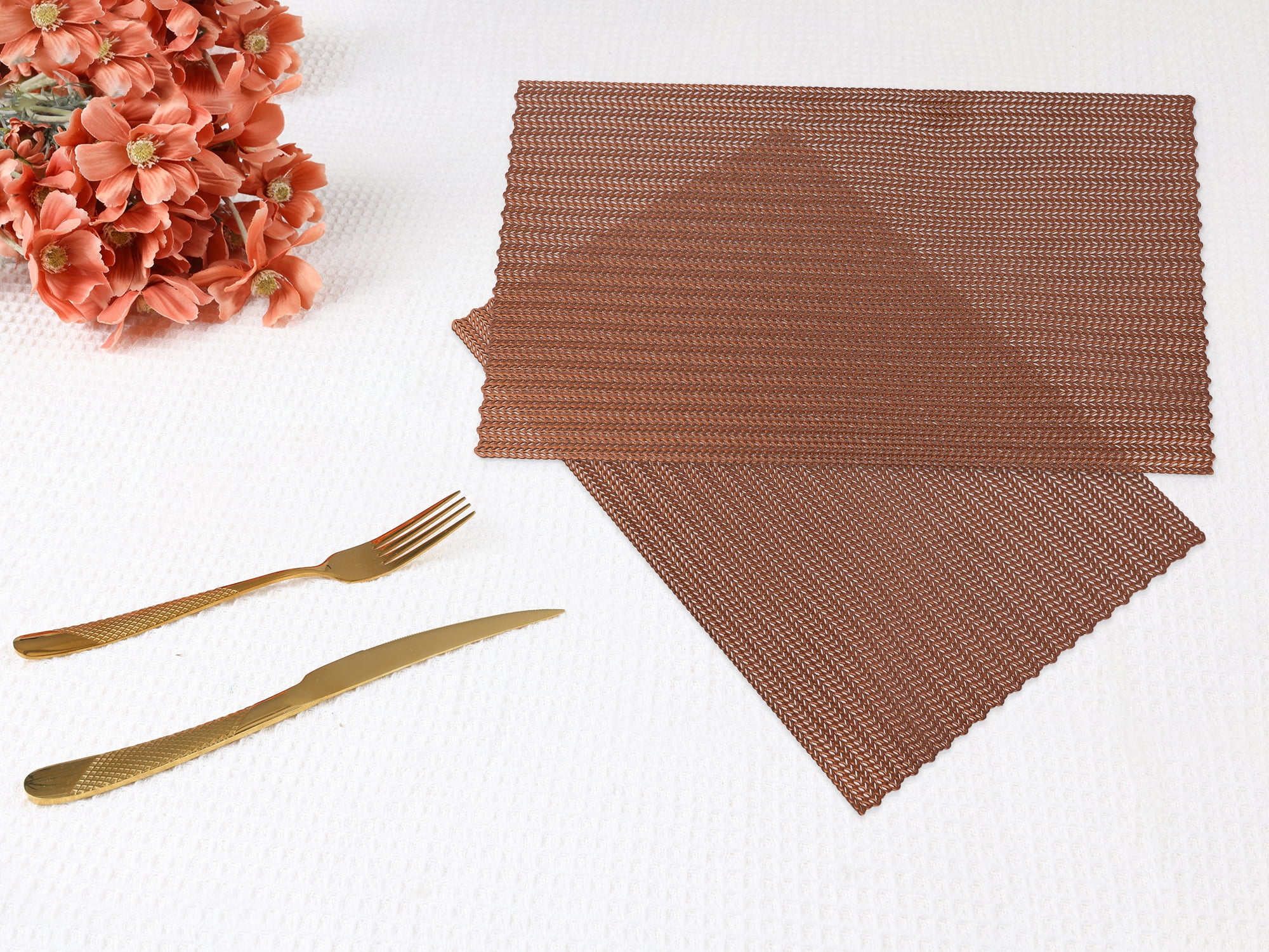 Unique Bargains Farmhouse Placemats Set of 8 for Dining Table Decor Brown 18x12in