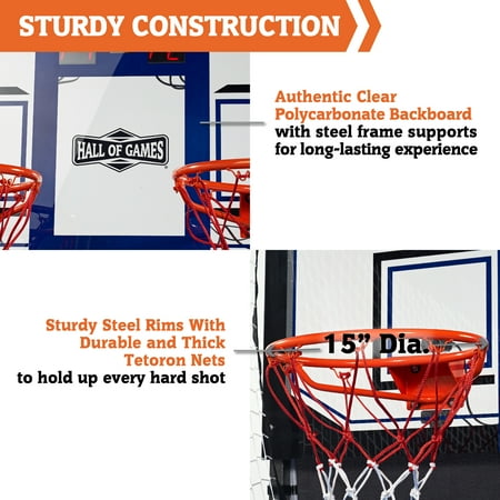 Hall of Games 88” Indoor Steel Frame Arcade Basketball Game with LED Scorer, Blue