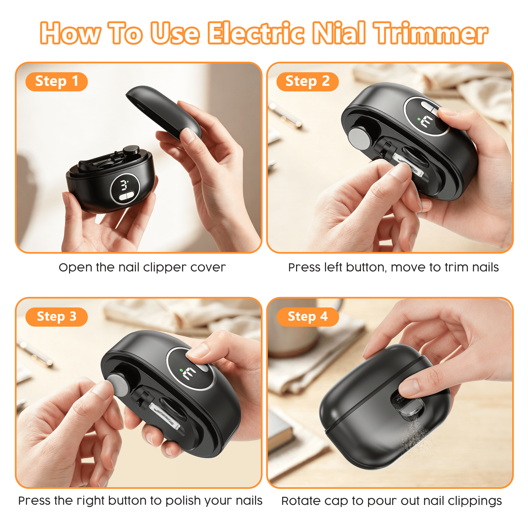 VIISHARE Electric Toe Nail Clipper for Seniors Adults, 3-in-1 Automatic Finger Nail Trimmer Polisher with Nail Scraps Storage , 3 Speed, USB Rechargeable