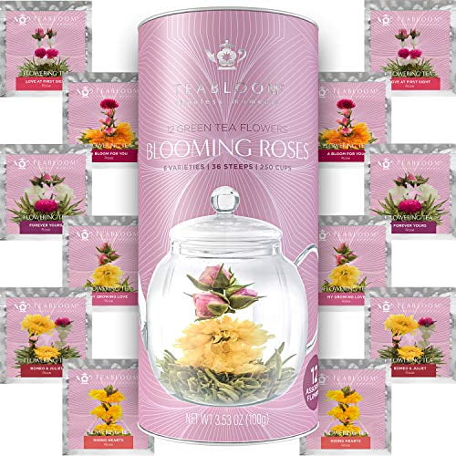 Teabloom Rose Flowering Tea 12 Hand Tied Blooming Tea Flowers 36 Steeps, Makes 250 Cups