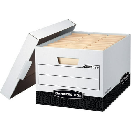 Bankers Box R-Kive Letter/Legal Heavy-Duty FastFold Box, White - Black Small/Large Office