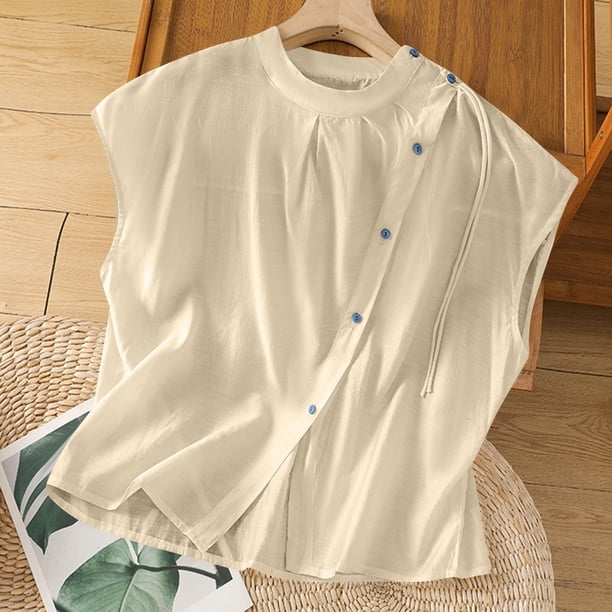 mfyjkho Camisetas Sin Mangas, Blusa Informal De Cuello Redondo Con Botones Y Color Liso Para Mujer Tops Casuales Para Mujer Xxl