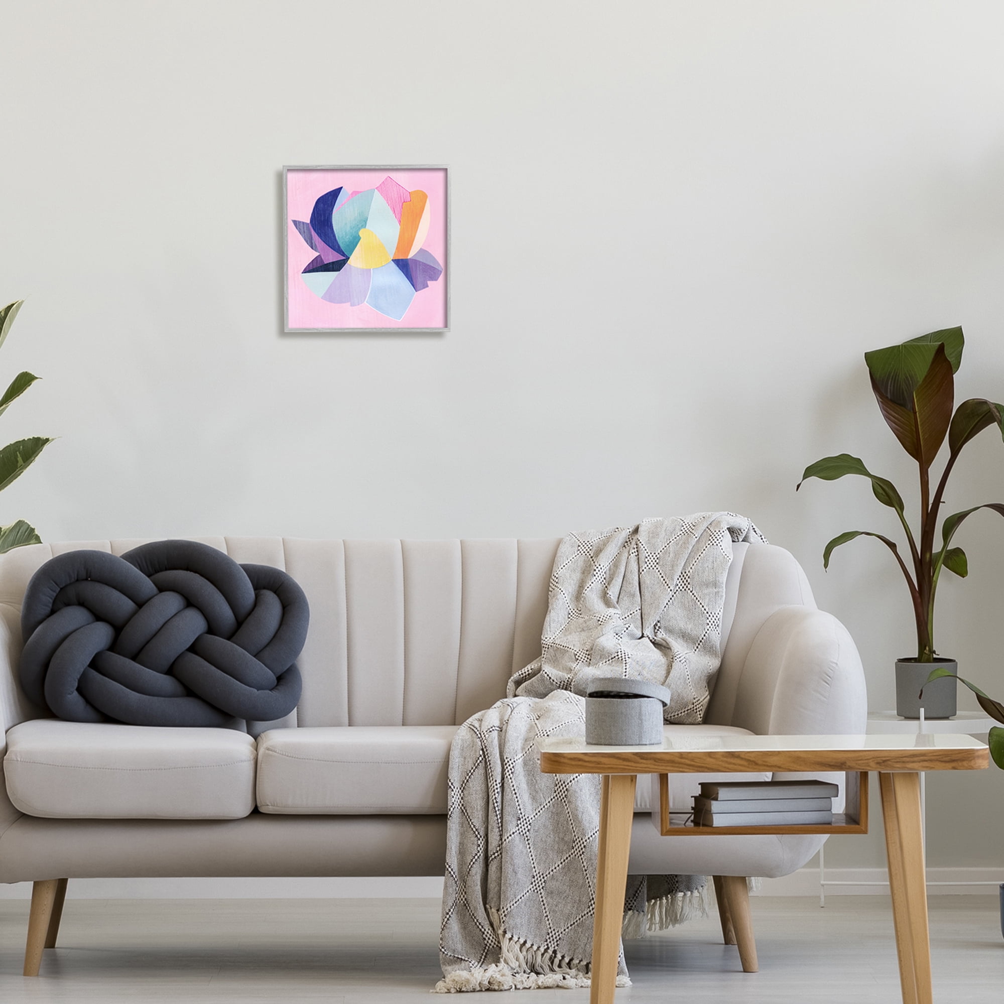 Stupell Industries Pop Style Lotus Flower Abstract Painting Gray Framed Art Print Wall Art, 12 x 12