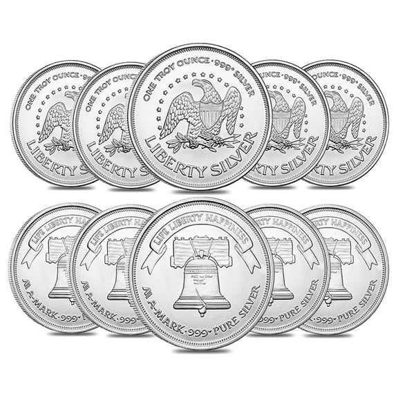 Lot of 10 - A-Mark 1 oz Silver Round .999 Fine