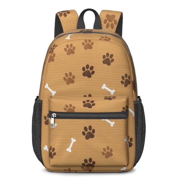 Dog Paw Print and Bone Brown 17" School Backpacks for Teens,Waterproof Oxford Fabric,S-Shape Padded Straps for School,Travel,Hiking,Camping