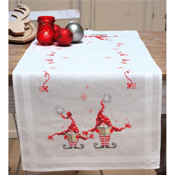Vervaco V0158304 Stamped Cross Stitch Kit - Christmas Gnomes Table