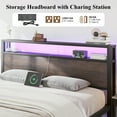 thumbnail image 3 of Full Size Bed Frame with LED Lights,Metal Platform Bed with 2-Tier Storage Headboard and Charging Station, Grey, 3 of 10