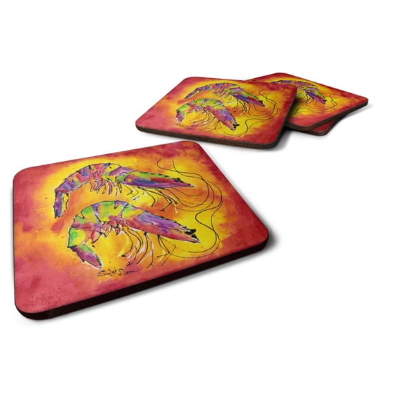 Bright Shrimp on Red Foam Coaster Set of 4