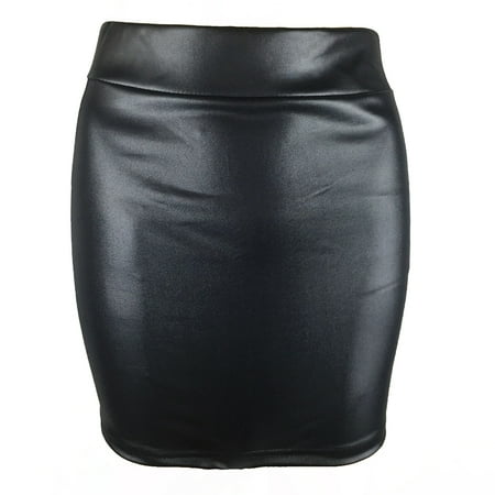 Metallic Leather Pencil Skirt Fashion Sexy Women Mini Skirt Solid Color PU Leather Pencil High Waist Bodycon Short Skirt ()