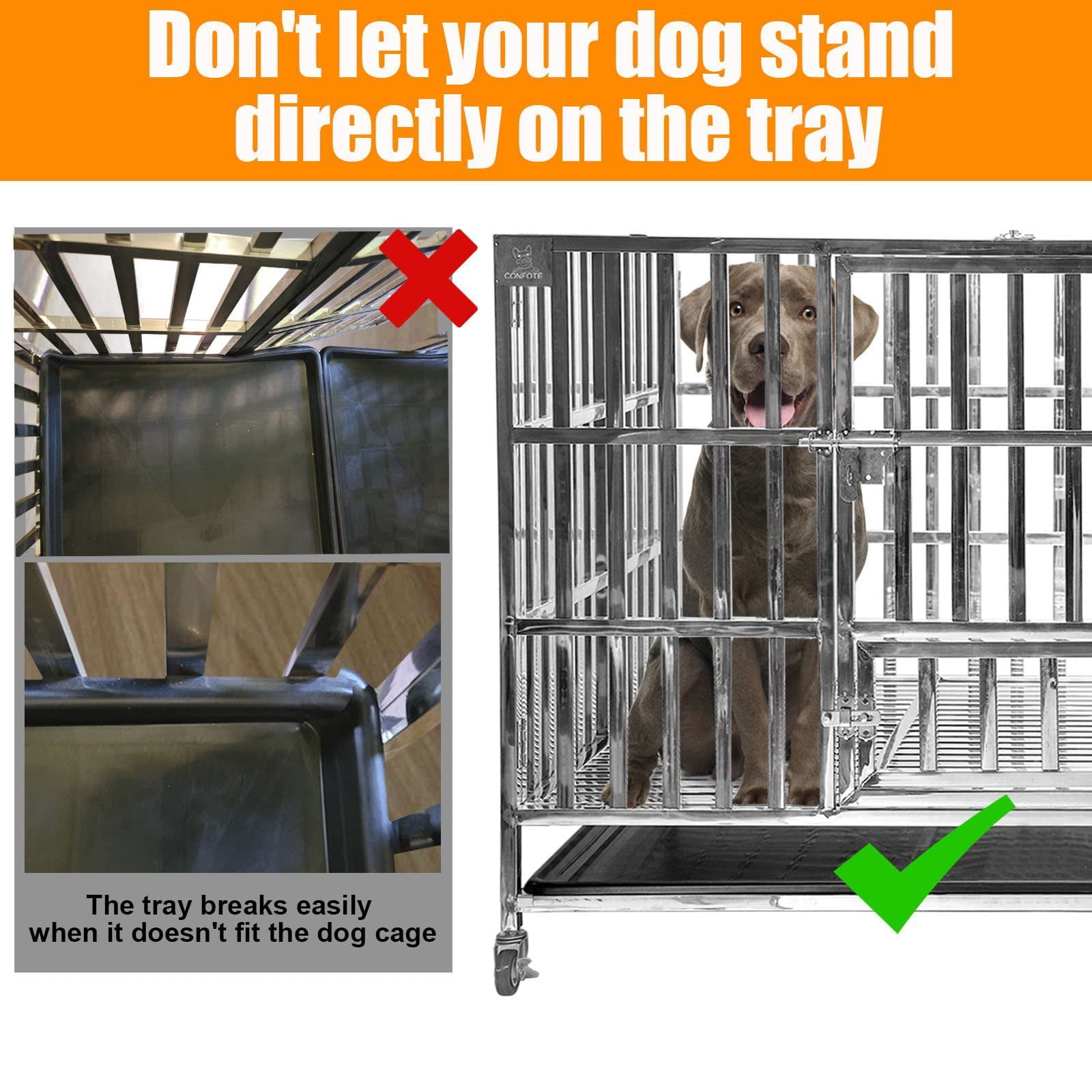 Confote 42" Heavy Duty Stainless Steel Dog Cage Kennel Crate and Playpen for Training Large Dog Indoor Outdoor with Double Doors & Locks Design Included Lockable Wheels Removable Tray No Screw