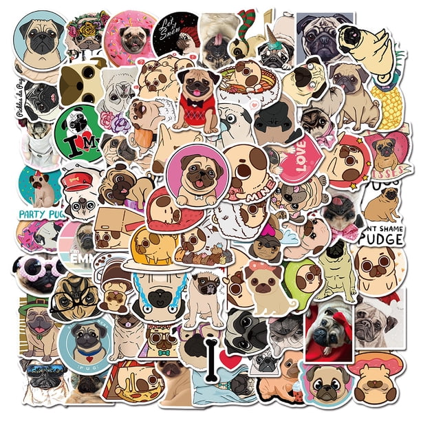 Paquete de 100 bonitas pegatinas de perro Pug para botella de agua, coche, portátil, pegatina de moda estética impermeable, gran regalo para amantes de los perros, niños y adolescentes JAMW Sencillez