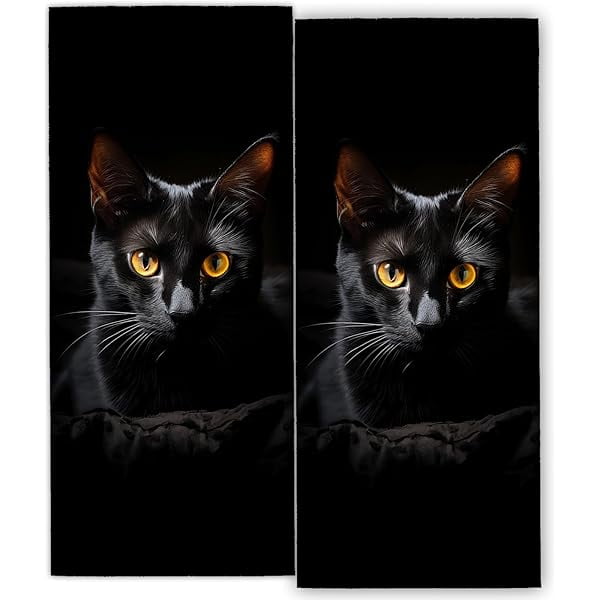 wonima01 Cute Black Cat 2 Piece Hand Towels,Kitten Decor Kitchen Towel Set,14.5x28in Absorbent Dish Handtowels,Soft,Polyester,Functional Decorative Handtowel for Bathroom,Home Use,Bath,Gifts