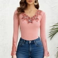 thumbnail image 2 of JAJAHO Long Sleeve Shirts For Women Lace Trim Rhinestone Scoop Neck Solid Color Top Slim Fit 2026 Spring Outfits Cozy Tops, 2 of 6