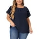 thumbnail image 1 of Blusas de verano de manga corta con pliegues y cuello redondo para mujeres de tallas grandes Agnes Orinda 4X azul oscuro, 1 of 6