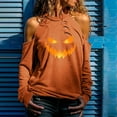 thumbnail image 2 of Fiaer,Cold Shoulder Halloween Tops for Women Trendy Holes Halter Tshirts Casual Loose Long Sleeve Plus Size T-Shrits Orange2 XXL, 2 of 7