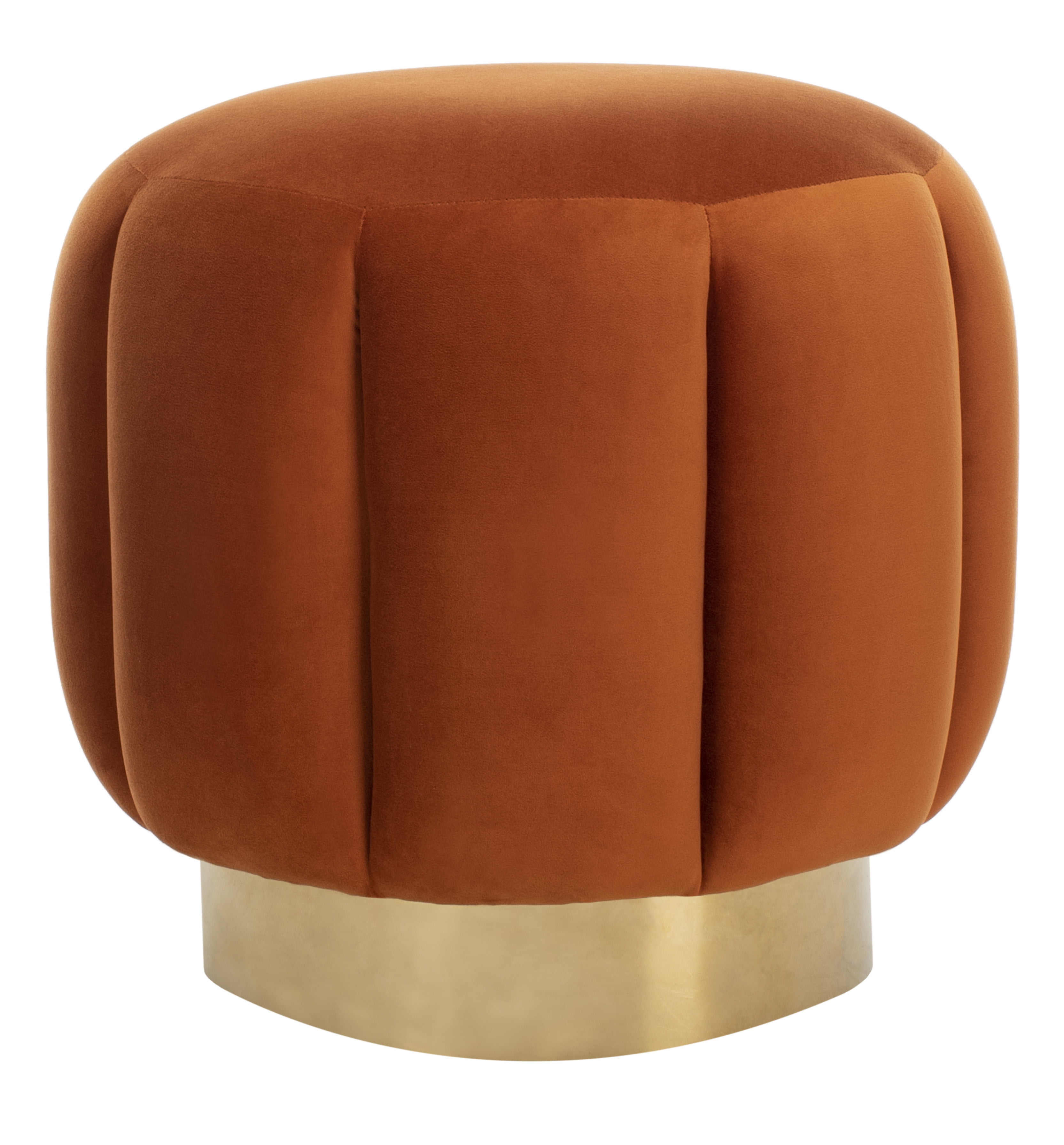 SAFAVIEH Couture Maxine Channel Modern Glam Tufted Ottoman, Sienna/Brass