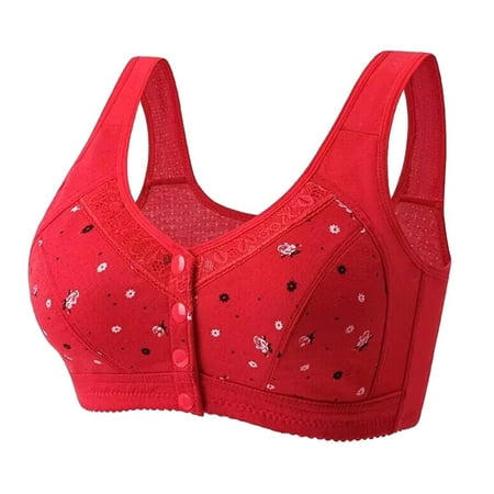 Ovticza Women s Plus Size Full Coverage Front Closure Posture Back Wireless Double Support Minimizer Bra Red 44
