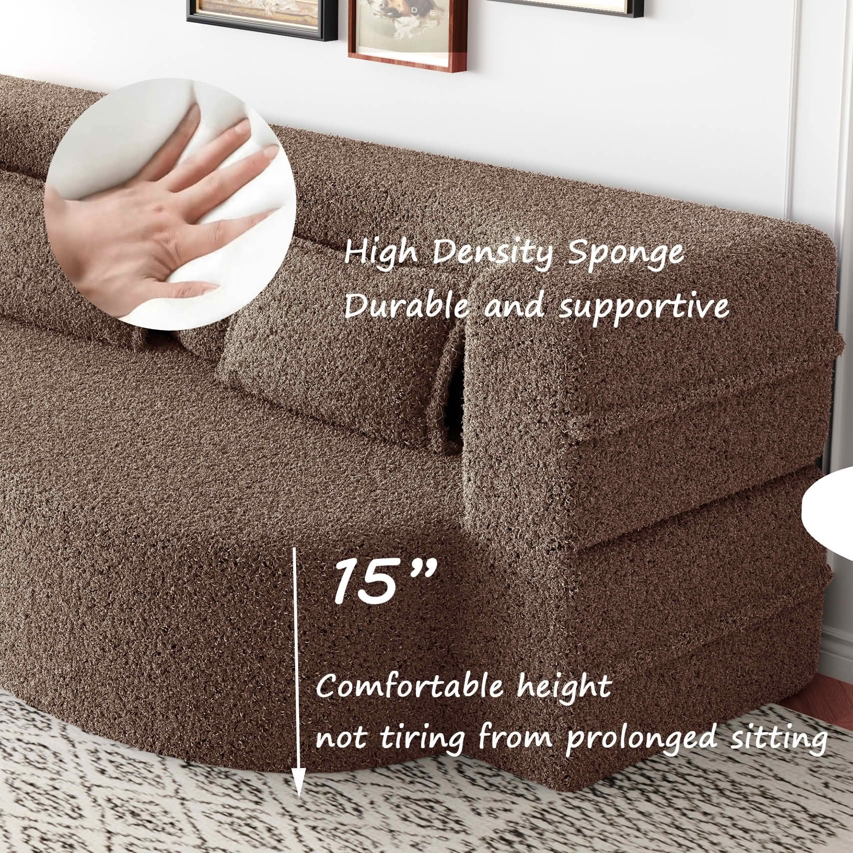 MAYEERTY Sherpa Floor Sofa Bed, Full Size Foldable Foam Sleeper Mattress with 2 Pillows, Zero Assembly Space Saving Guest Bed