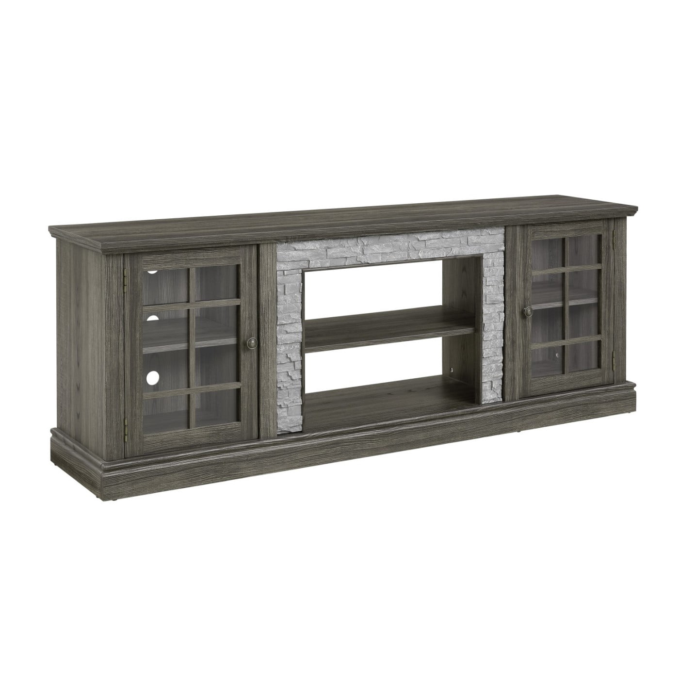 70" Modern TV Stand for 75 Inch TV, Faux Stone Media Console with 2-Door Storage Cabinet & Adjustable Shelves, Entertainment Center with Cable Management for Living Room, Grey