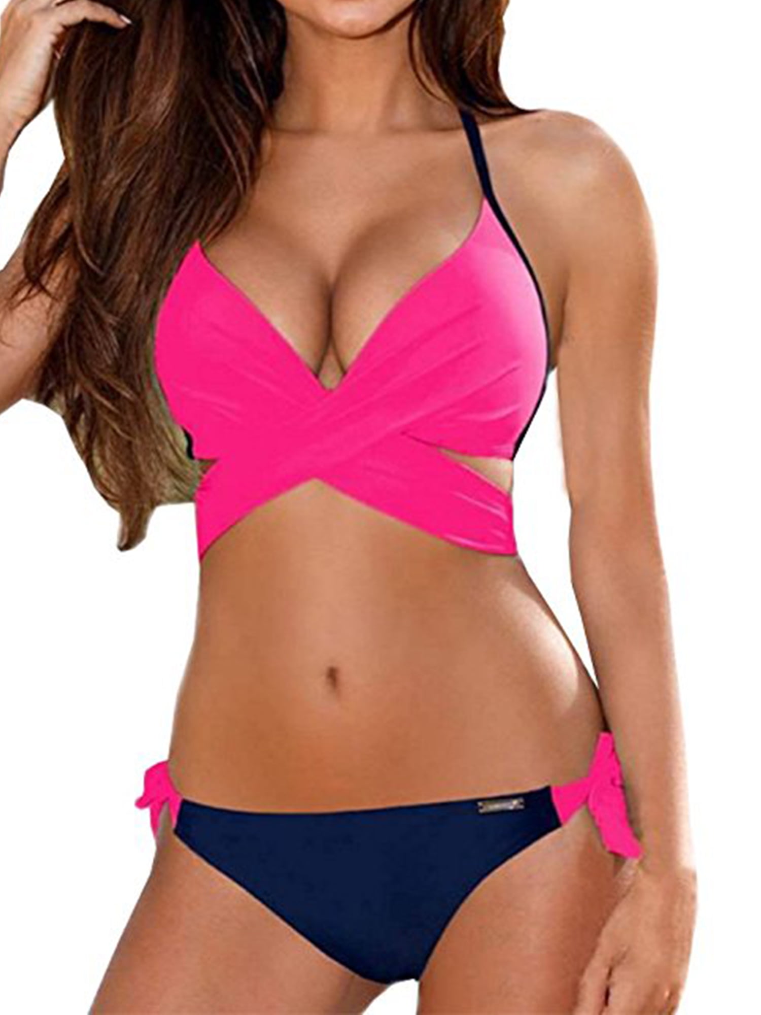 pink strapless bathing suit