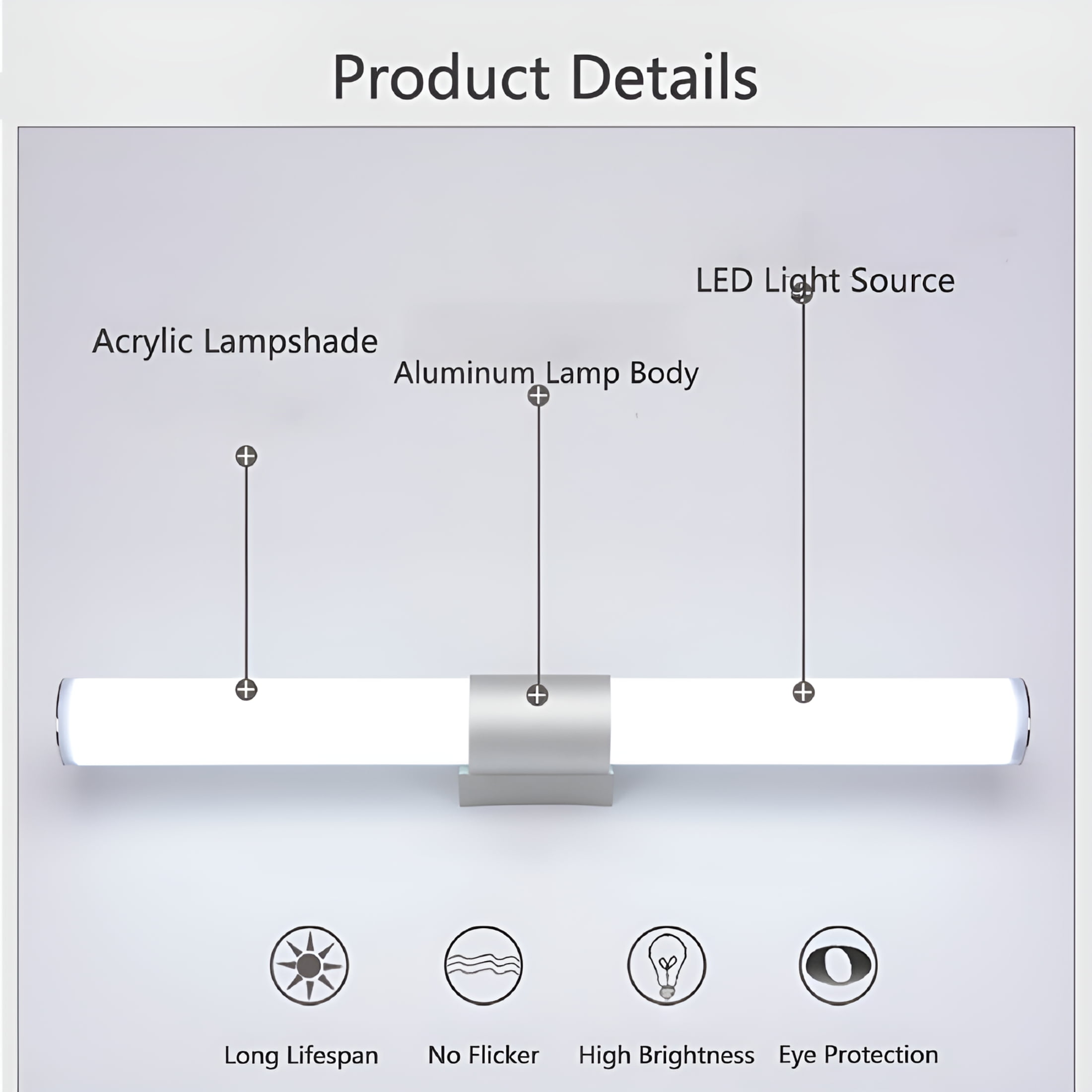 HIBIBUD 2026 New Cool White Led Vanity Light for Bathroom, Vanity, Mirror, Makeup Area, Dressing Room, Home Lighting