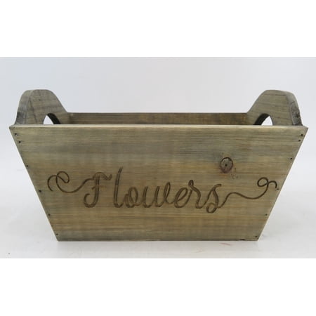 "Flowers" Rectangular With Handles Wooden Planter