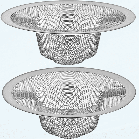 2 Pack - 4.5" Top / 3" Mesh Basket - Kitchen Sink Drain Strainer Stainless Steel Large Basket Food Catcher. Fast Flow and Effective Full Mesh Basket