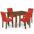 thumbnail image 2 of NOAB5-MAH-72 5Pc Rectangle 42/53.5" Dinette Table With 12 In Leaf And Four Parson Chair With Mahogany Leg And Pu Leather Color Firebrick Red, 2 of 10